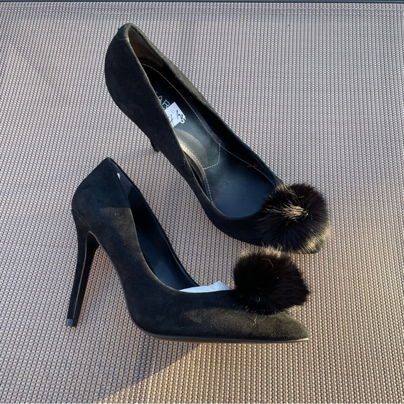 Charles by Charles David heels pumps black leather with fox fur heels NWT - Picture 6 of 8